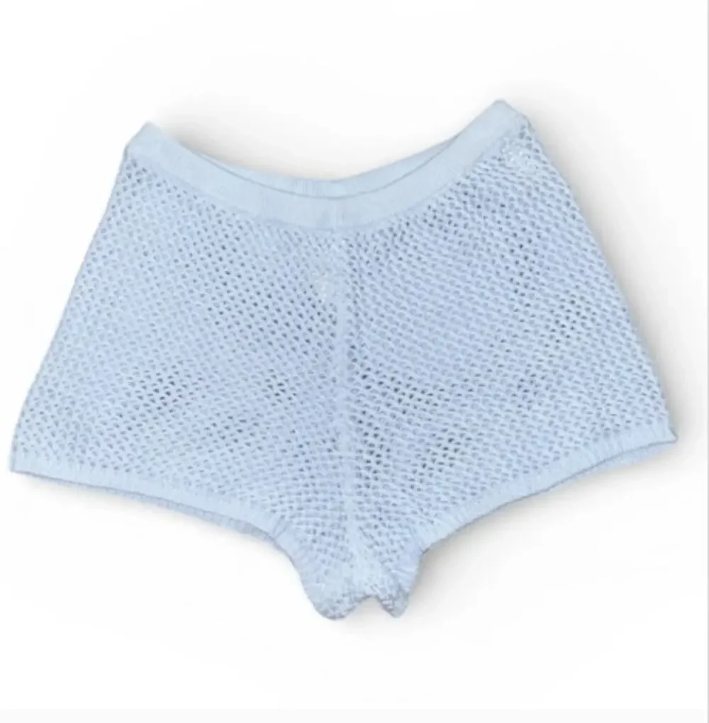 Aerie Light Blue Knit Women Shorts Sheer Crochet Medium NWT